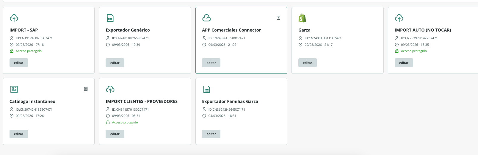 Conectores activos — 6 canales de distribución automatizada